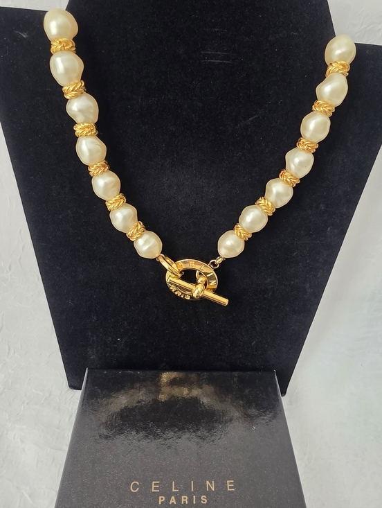 Celine Jewelry - Auth Celine Paris Pearl Beaded Toggle Necklace